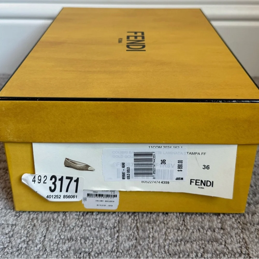 FENDI Colibri Ballerina FF Logo Mesh Pointed Cap Toe Ballet Flats Shoes